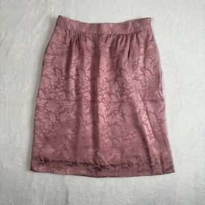 Hanae Mori Pink Floral Pleated Casual Summer Silk Midi Pencil Skirt Womens 10